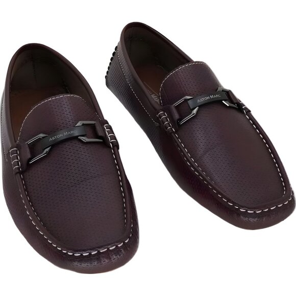 Aston Marc Men's Charter Driving Loafers Maroon Leather Slip-On 12M - Picture 1 of 6
